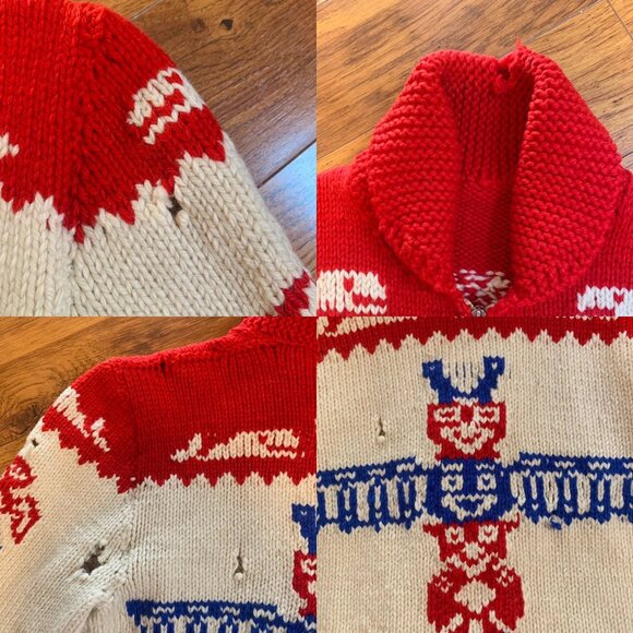 Vintage 1950’s Cowichan Knit Sweater with Totem Pole and Whale Motifs - Picture 7 of 8